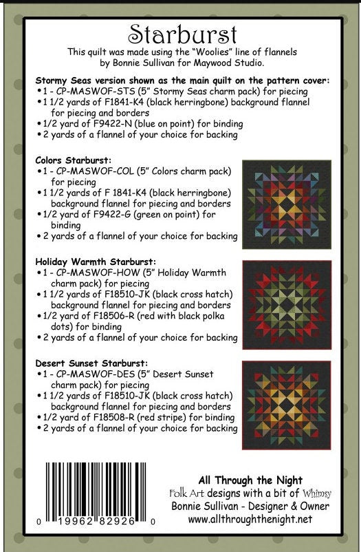 Starburst Flannel Quilt Kit: Bonnie Sullivan Pattern, Holiday Warmth Variation
