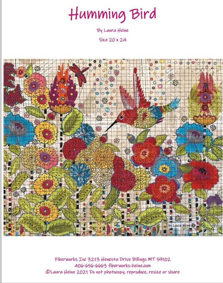 Hummingbird Collage Pattern by Laura Heine - Finished size approximately 20" w x 24" h