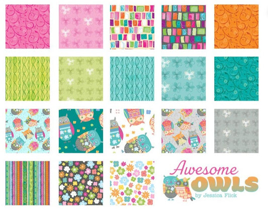 Awesome Owls Fat Qtrs - 18 fat quarters by Jessica Flick for Benartex