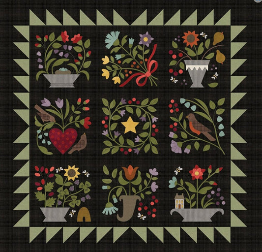 Folk Art Sampler BOM designed by Bonnie Sullivan-Includes Pattern and laser cut fabric pieces. Includes 9 blocks and fabric for quilt top.