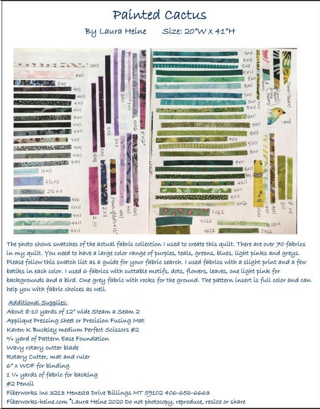 Laura Heine Painted Cactus Collage Quilt Pattern (20" x 41")