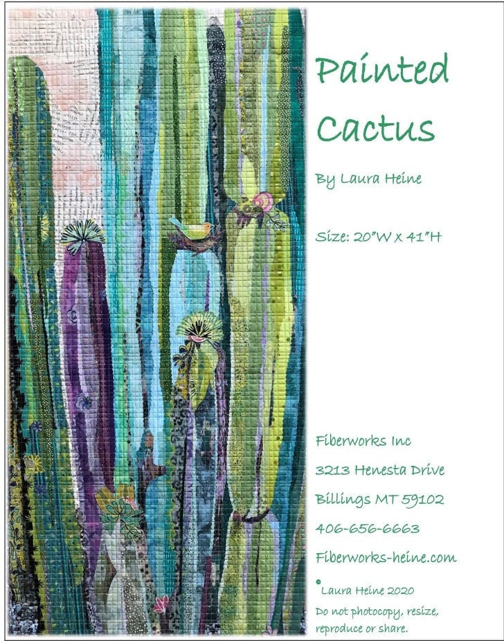 Painted Cactus Collage Quilt Pattern by Laura Heine -approximately finished size 20" x 41" - No fabric Included