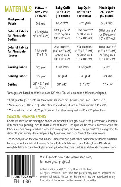 Pineapple Farm Quilt Pattern by Elizabeth Hartman - Three quilt sizes + Pillow Pattern Included; fabric not included