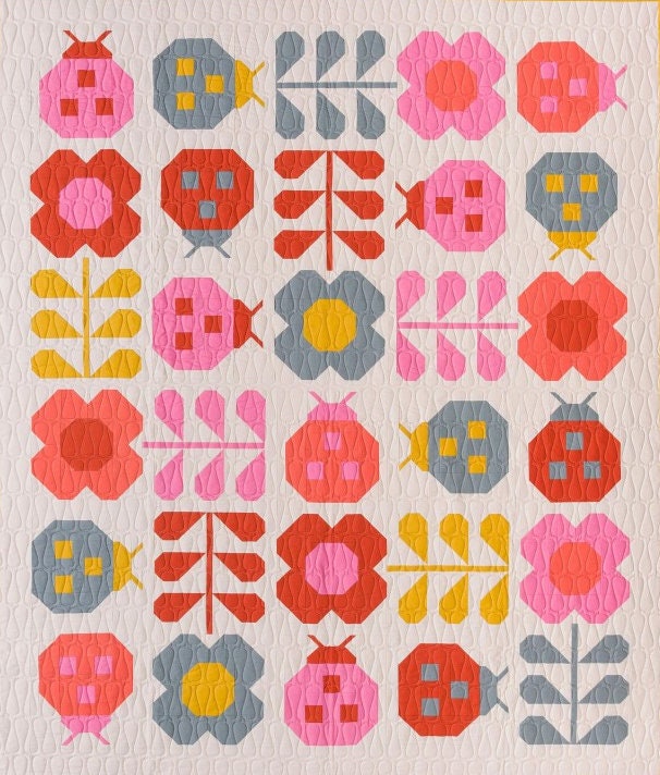 Hello Spring Quilt Kit-Includes fabric+pattern. Finished size 45.5" x 56". Featuring Kona Solids by Robert Kaufman as shown in pattern pic.