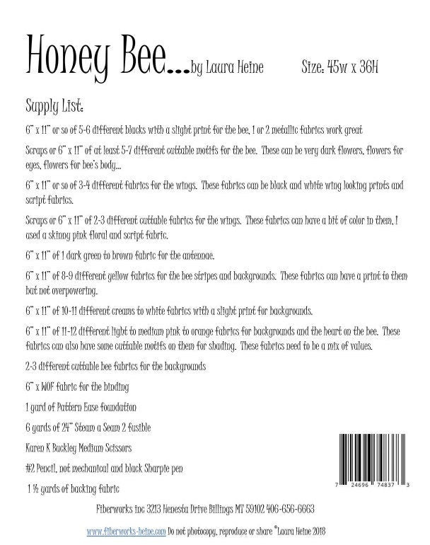 Honey Bee Quilt Pattern by Laura Heine (45" x 36")