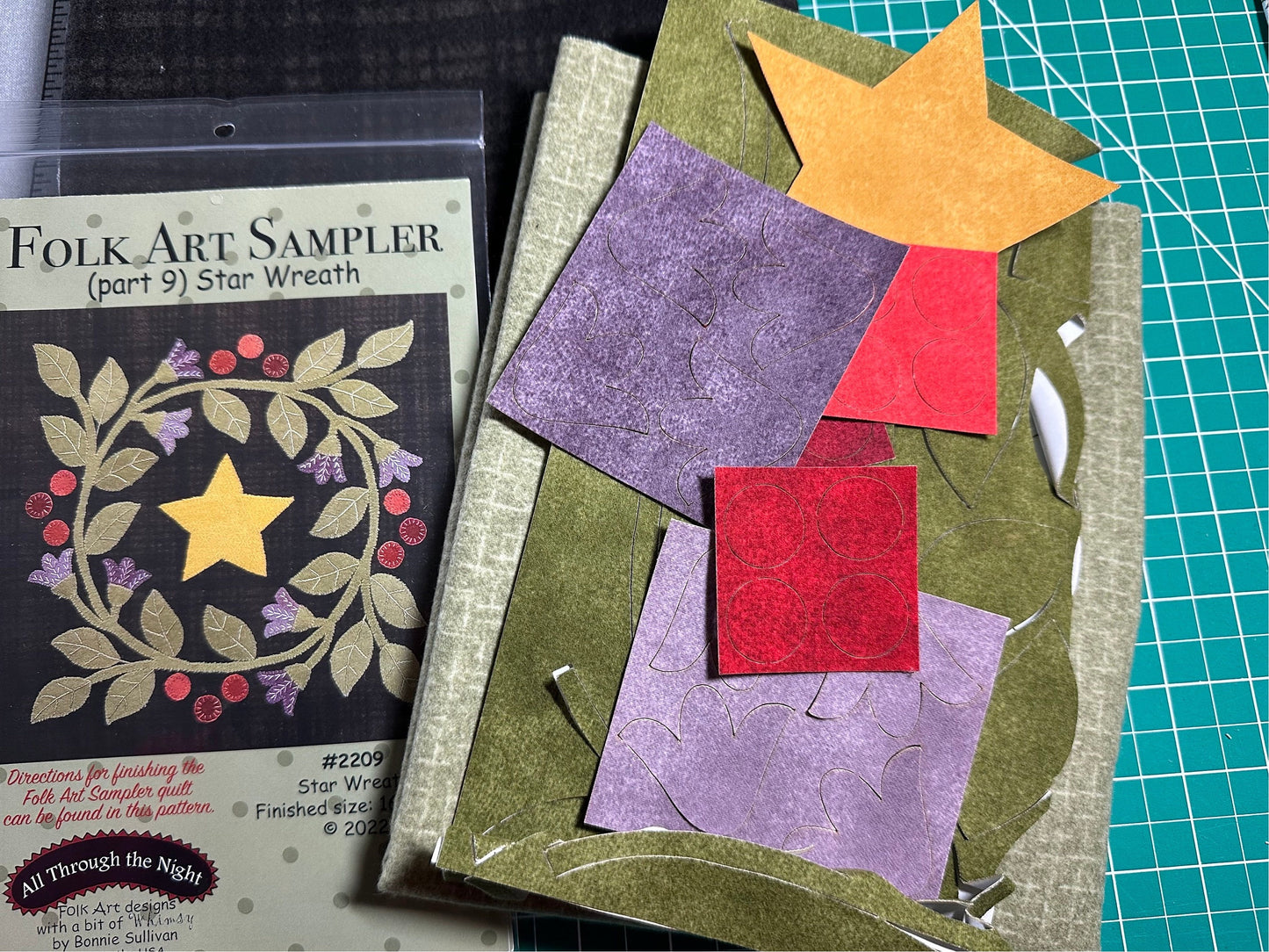 Folk Art Sampler BOM designed by Bonnie Sullivan-Includes Pattern and laser cut fabric pieces. Includes 9 blocks and fabric for quilt top.