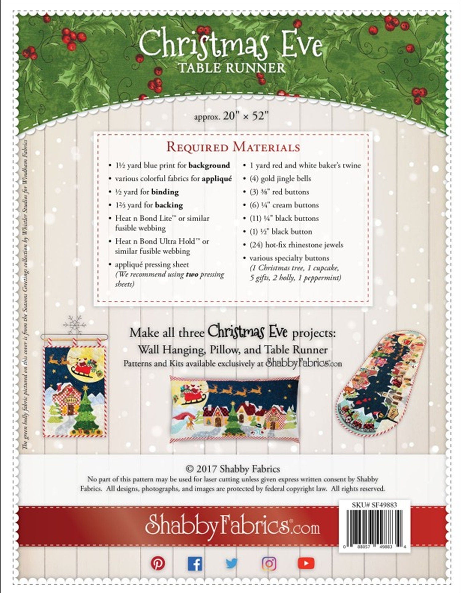 Christmas Eve Table Runner Pattern: Holiday Decor (20" x 52")