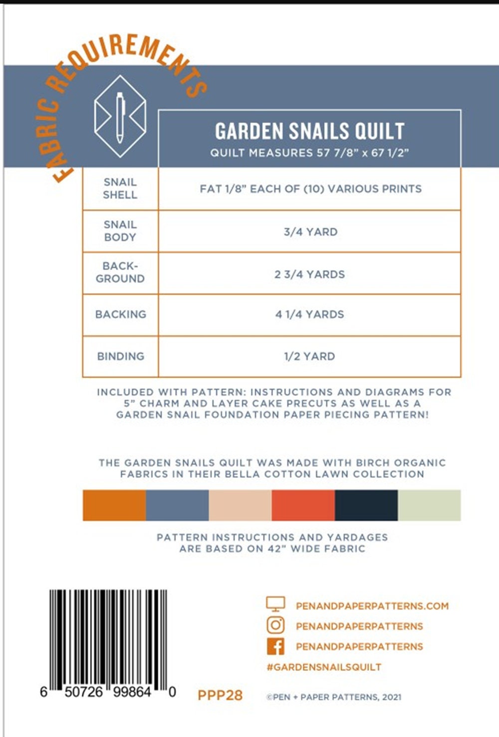 Garden Snail Quilt Pattern: Pen + Paper Design (57-7/8 x 67-1/2)