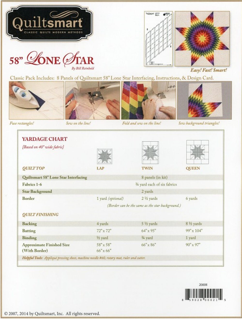 Quiltsmart Lone Star Quilt Pattern: 58" Interfacing Panels