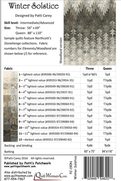 Winter Solstice Quilt Pattern by Patti Carey - Includes Throw and Queen Size instructions