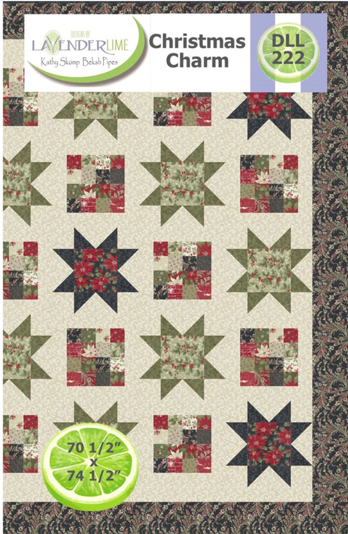 Christmas Charm Quilt Pattern by Lavender Lime, 70.5" x 74.5"