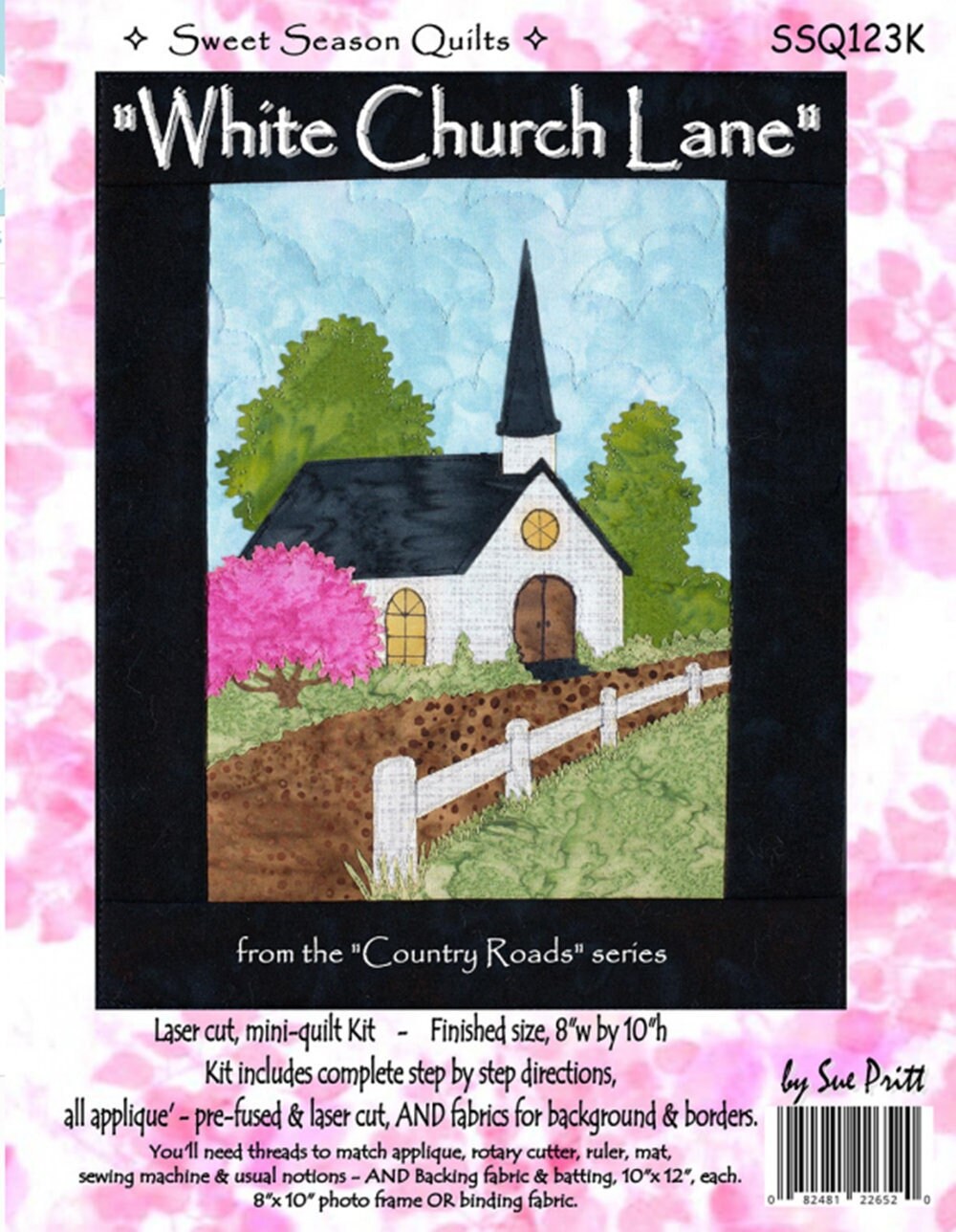 White Church Lane Laser Cut Mini-quilt Kit by Sweet Season Quilts. Finished size 8" w x 10" h