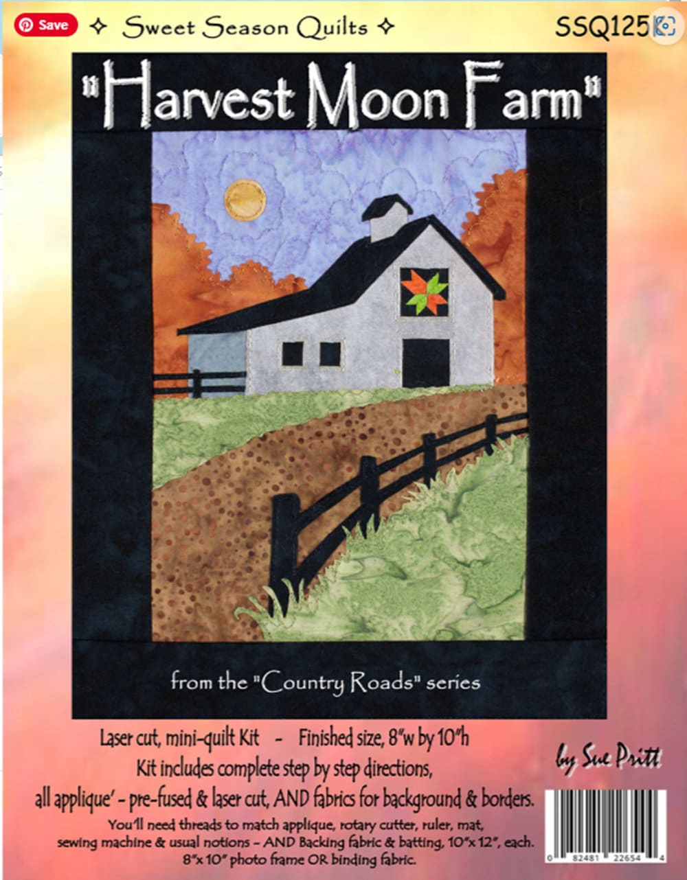 Red Barn Road, White Church Lane, Harvest Moon Farm and Snowy River Bridge Mini-Quilt Kit: Laser Cut Applique (8x10)