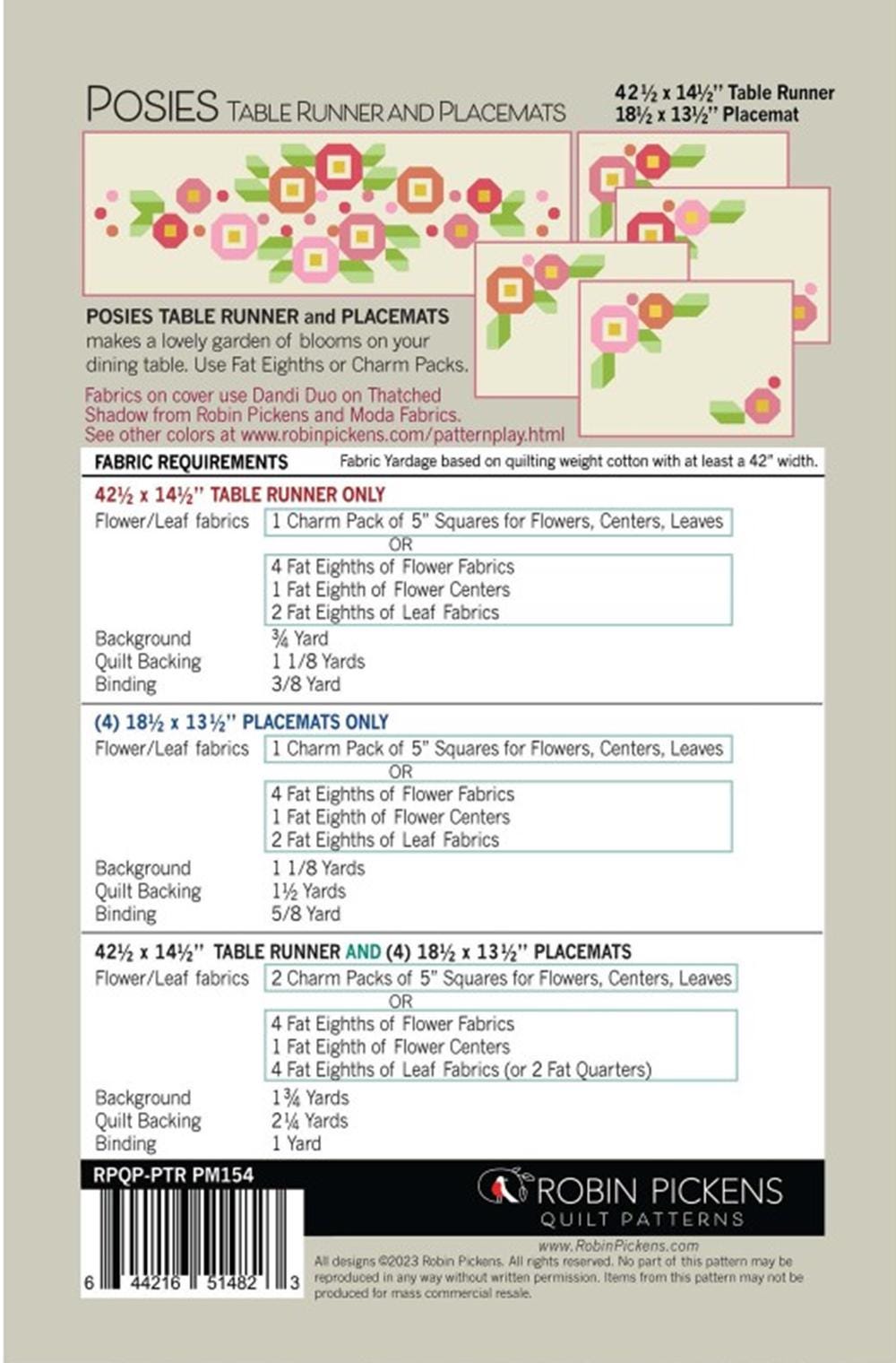Posies Quilt Pattern: Table Runner & Placemat Set