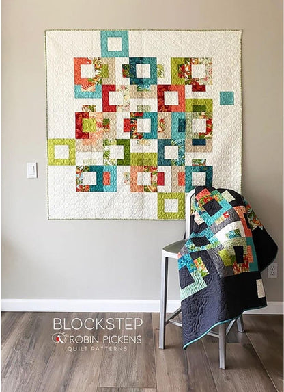 Blockstep Quilt Pattern by Robin Pickens. Layer Cake and Jelly Roll Friendly. Three sizes included in pattern instructions.