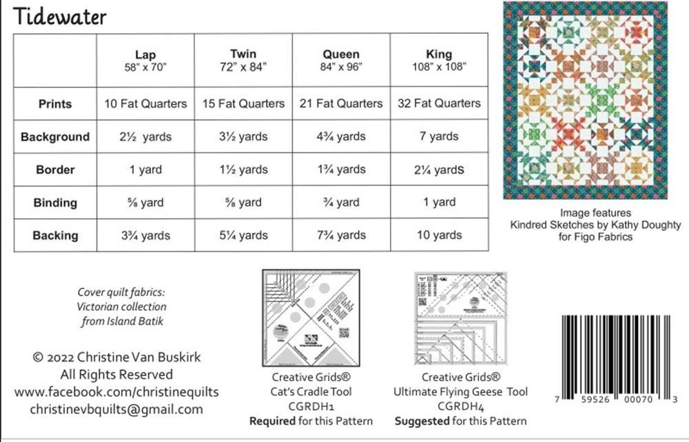 Tidewater Quilt Pattern by Christine Van Buskirk. Fat Quarter Friendly, requires Creative Grids Cat's Cradle tool. Four sizes included.