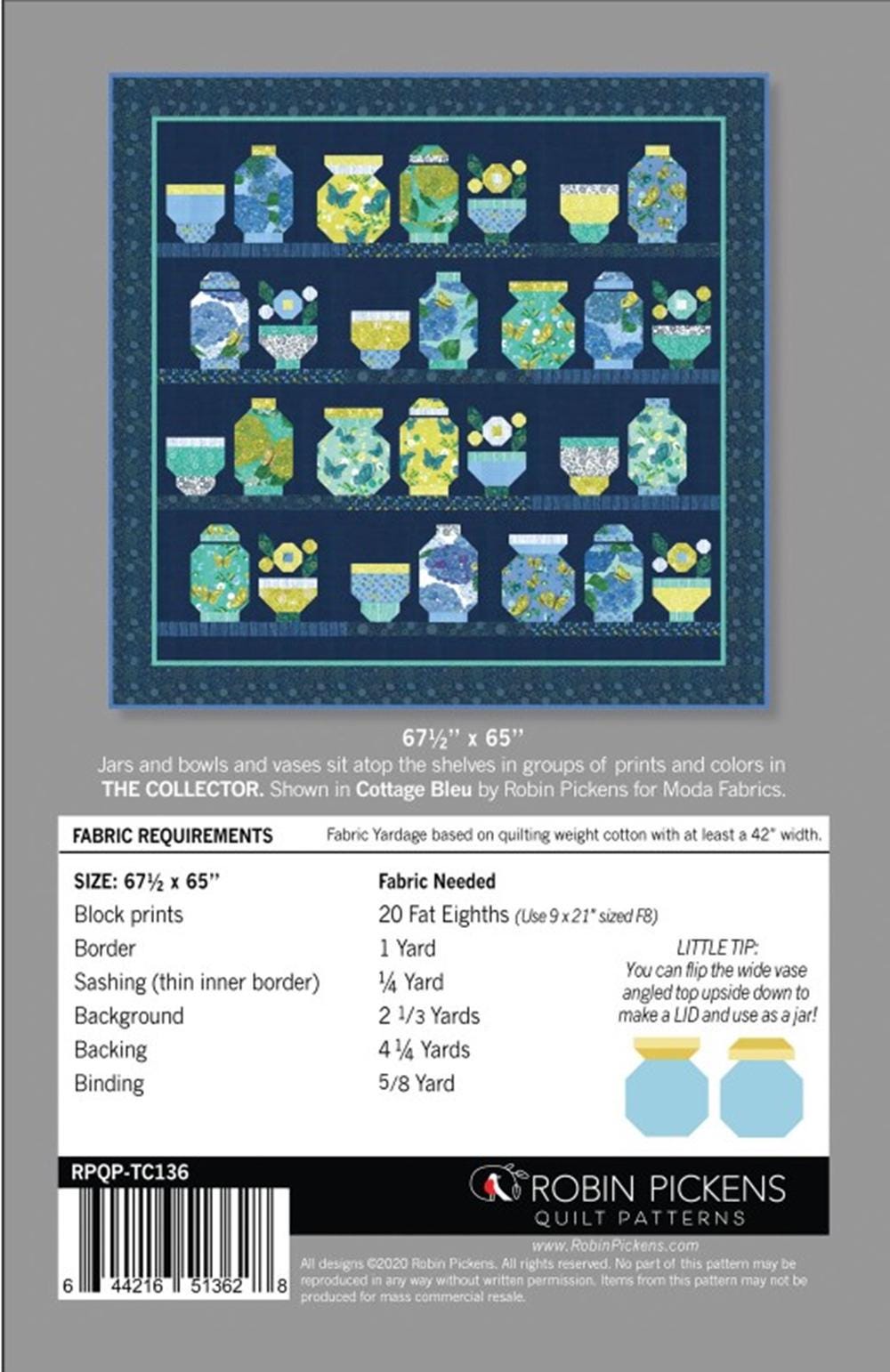 The Collector Quilt Pattern by Robin Pickens. Fat Eighth Friendly. Approx size 67.5" x 65"