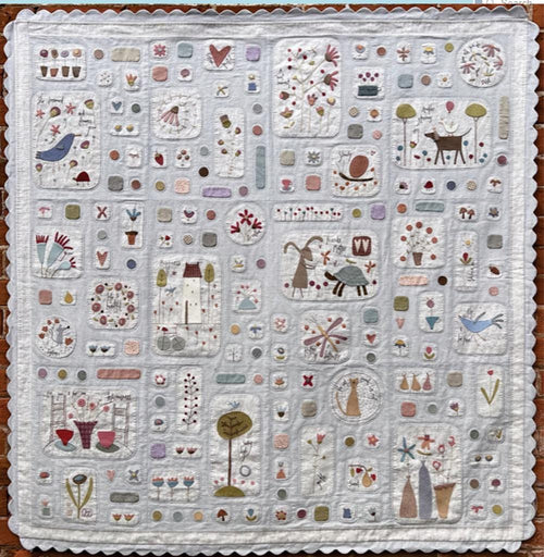 A Day in HappyLand Quilt Pattern: Wool Applique Stitchery (55" x 56")