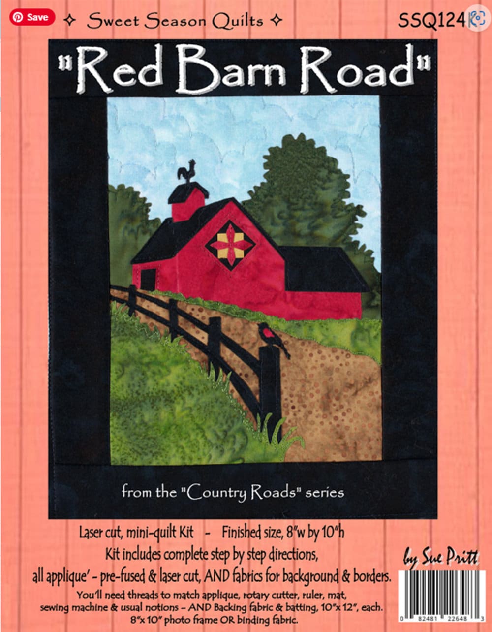 Red Barn Road, White Church Lane, Harvest Moon Farm and Snowy River Bridge Mini-Quilt Kit: Laser Cut Applique (8x10)