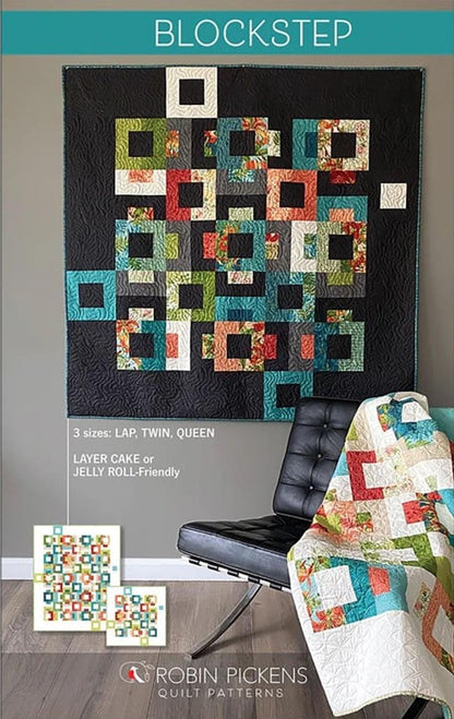 Blockstep Quilt Pattern by Robin Pickens. Layer Cake and Jelly Roll Friendly. Three sizes included in pattern instructions.