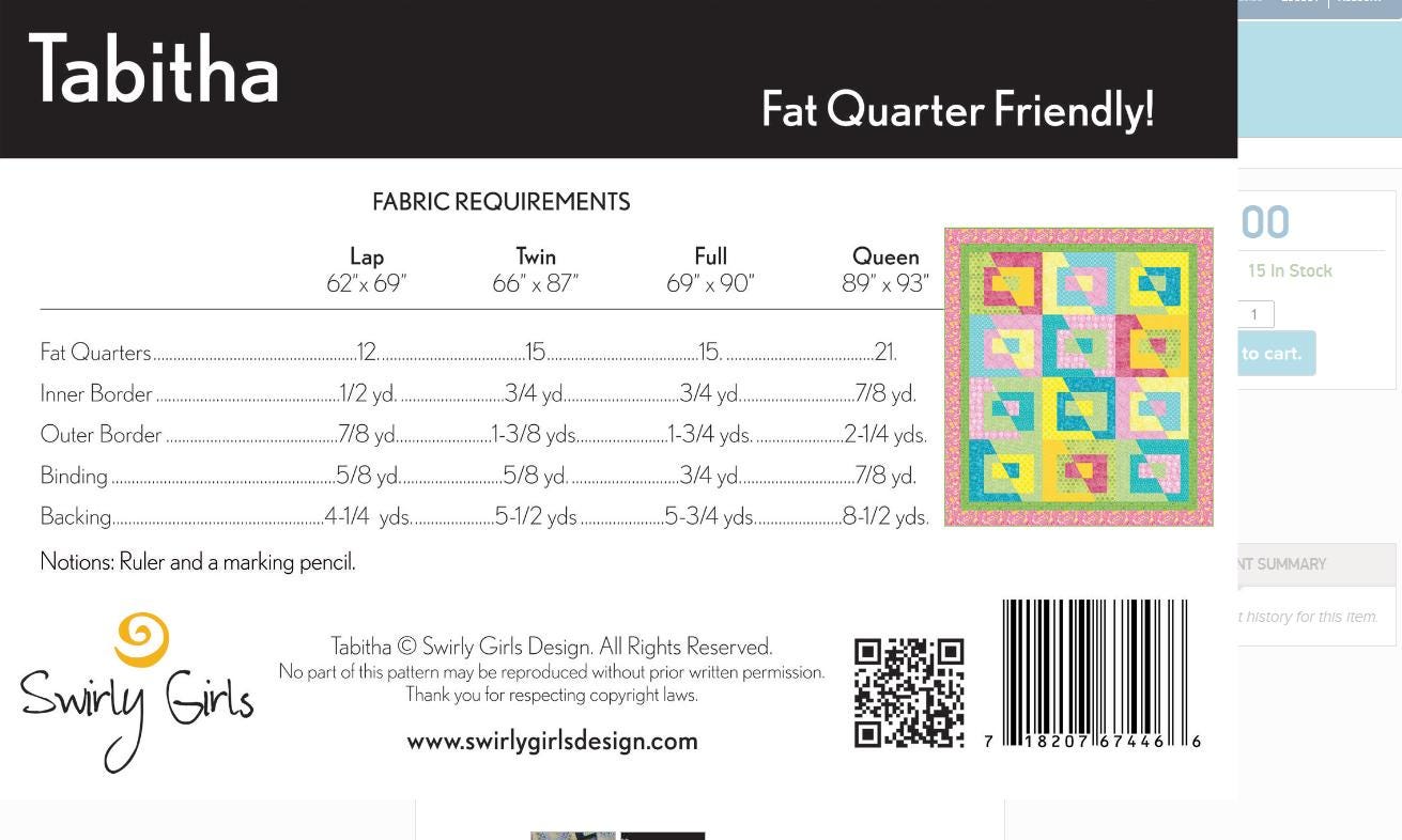 Tabitha Quilt Pattern: Fat Quarter Friendly, 4 Sizes