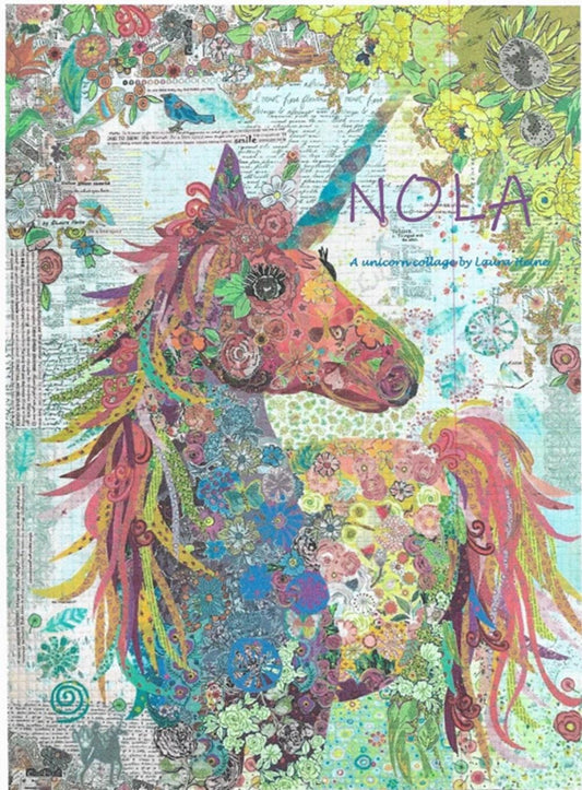 Nola Unicorn Collage Pattern by Laura Heine - Finished size approximately 35" x 47"