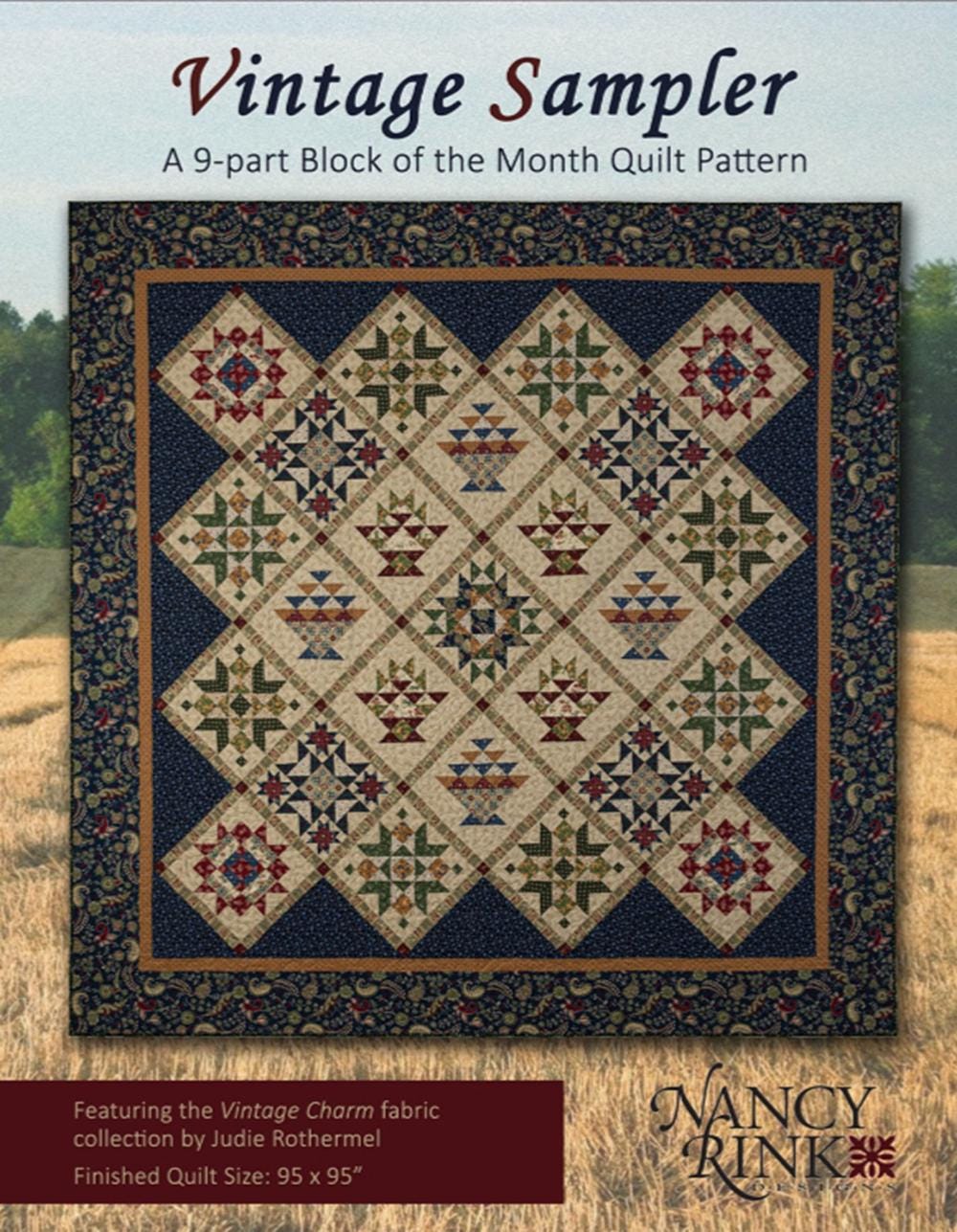 Vintage Sampler Quilt Pattern: 9-Part BOM, 95" x 95"
