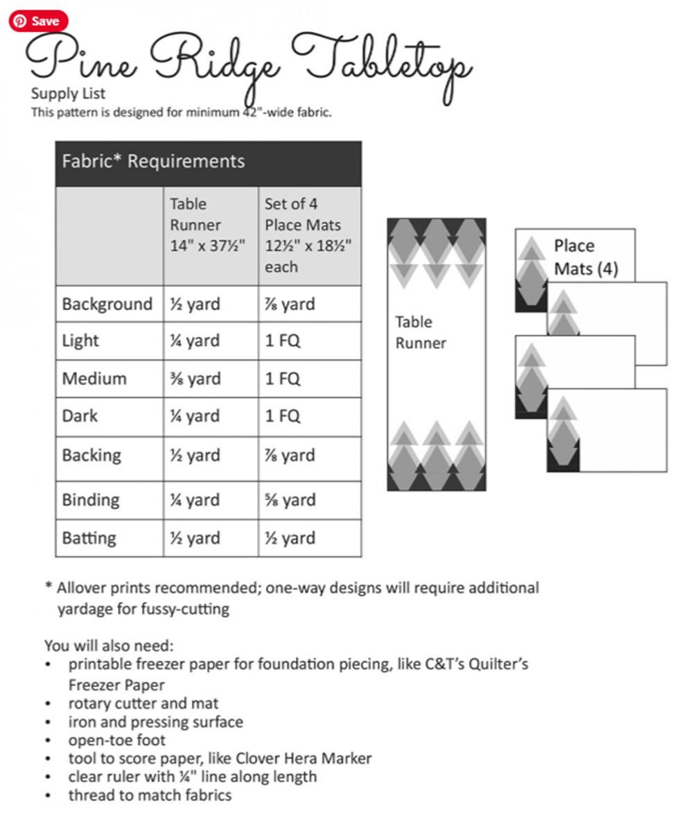 Pine Ridge Table Topper - includes patter for Table Runner Topper and Placemats.