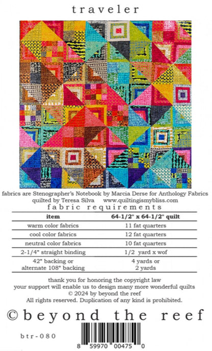 Traveler quilt pattern from beyond the reef - Finished size 64.5" x 64.5"