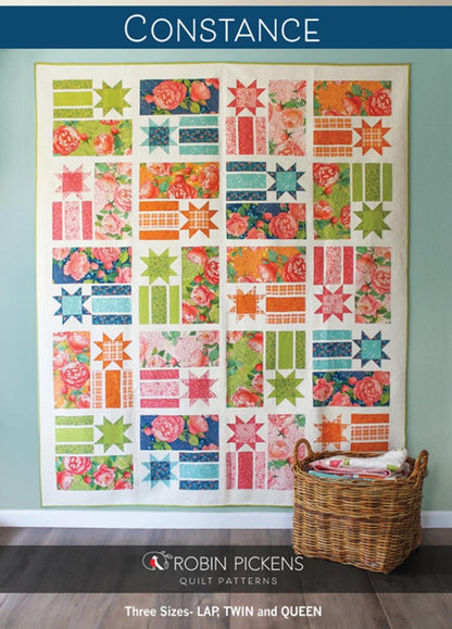 Constance Quilt Pattern by Robin Pickens. Charm pack friendly. Runner(60"x16") and pillow(18") pattern instructions included.