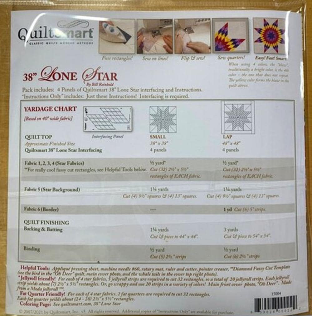 Quiltsmart Lone Star Quilt Kit: 38" Interfacing Panels + Instructions