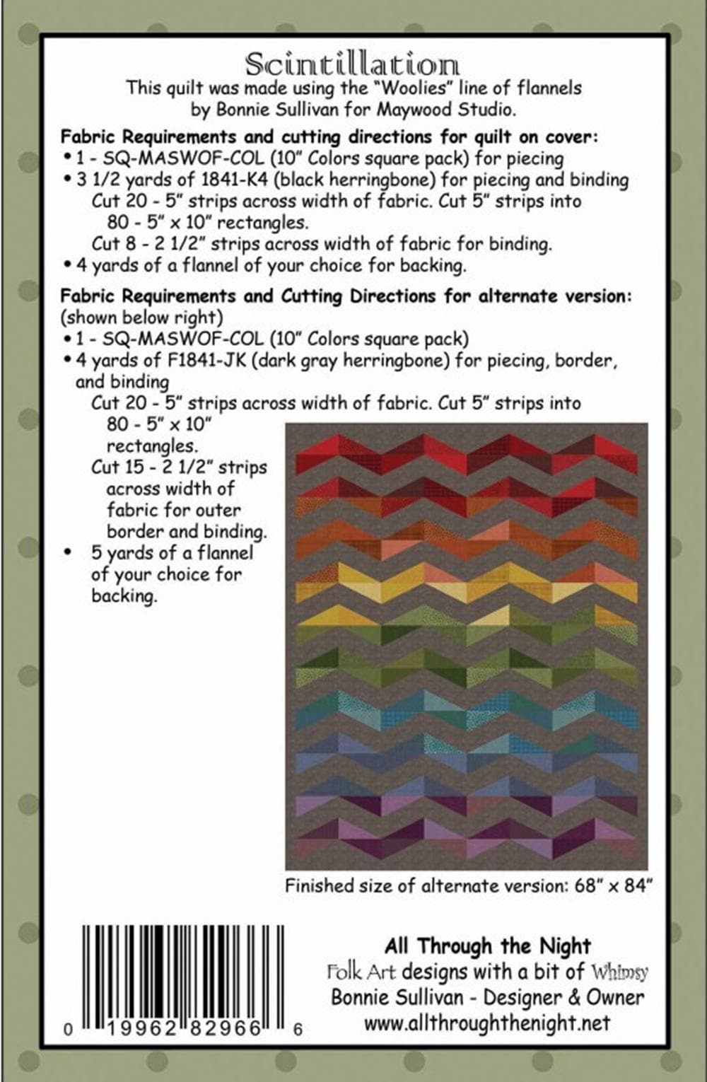 Scintillation Quilt Pattern by Bonnie Sullivan for All Through the Night - Precut Friendly 64" x 80" finished size