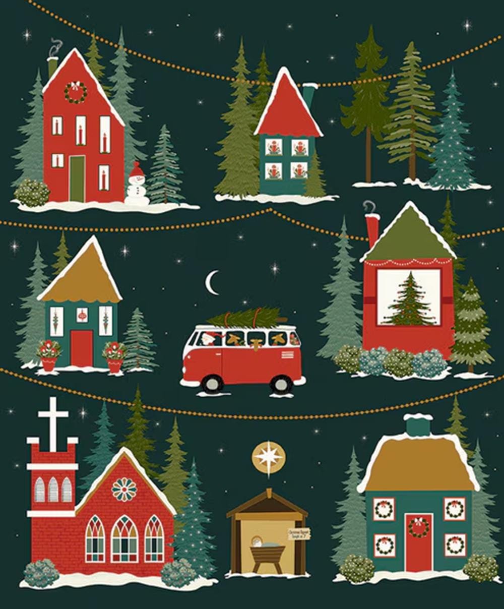 Christmas Village Cotton Fabric Panel - Riley Blake - 36"x43"