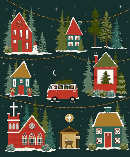 Christmas is in Town Panel - 36" x 43" cotton panel from Riley Blake, designed by Sandy Gervais
