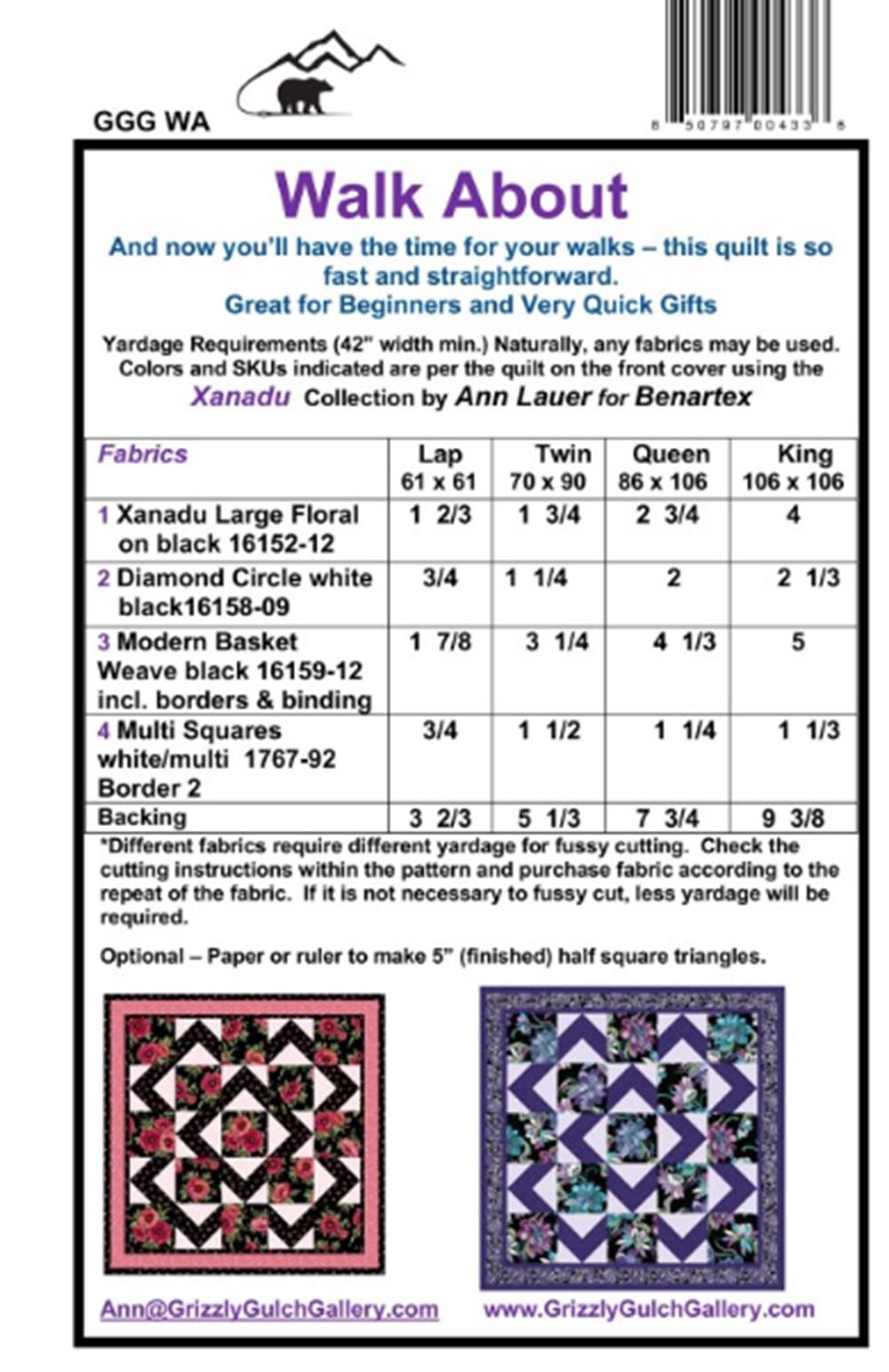 Walk About Quilt - by Ann Lauer - 4 sizes include - pattern only