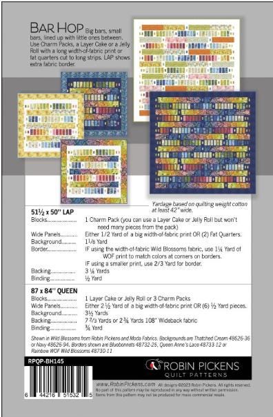 Bar Hop Quilt Pattern by Robin Pickens: Lap & Queen Sizes