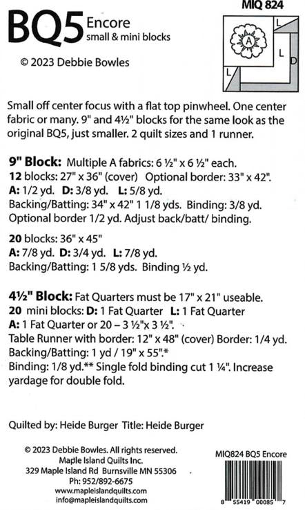 BQ5 Encore Quilt Pattern: 9" & 4.5" Blocks (Printed Paper Pattern)