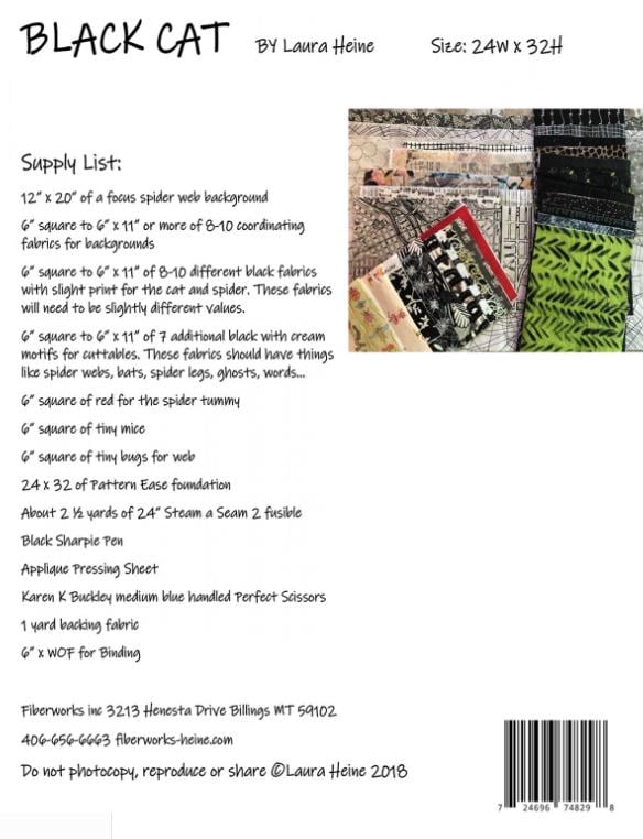 Black Cat Collage Quilt Patterns by Laura Heine - 24" x 32"
