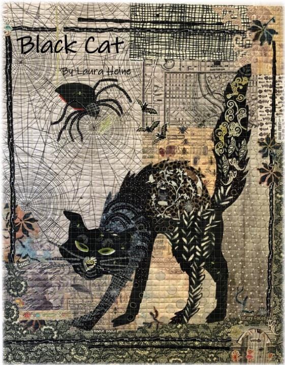 Black Cat Collage Quilt Patterns by Laura Heine - 24" x 32"