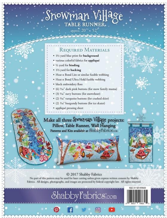 Snowman Village Table Runner Pattern: Winter Decor (20" x 52")