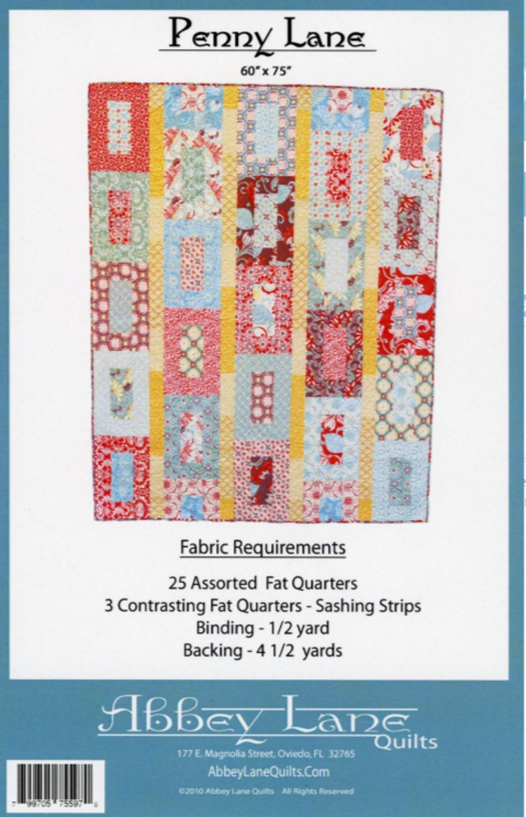 Penny Lane Quilt Pattern: 60in x 75in, Fat Quarter Friendly (Printed Paper Pattern)