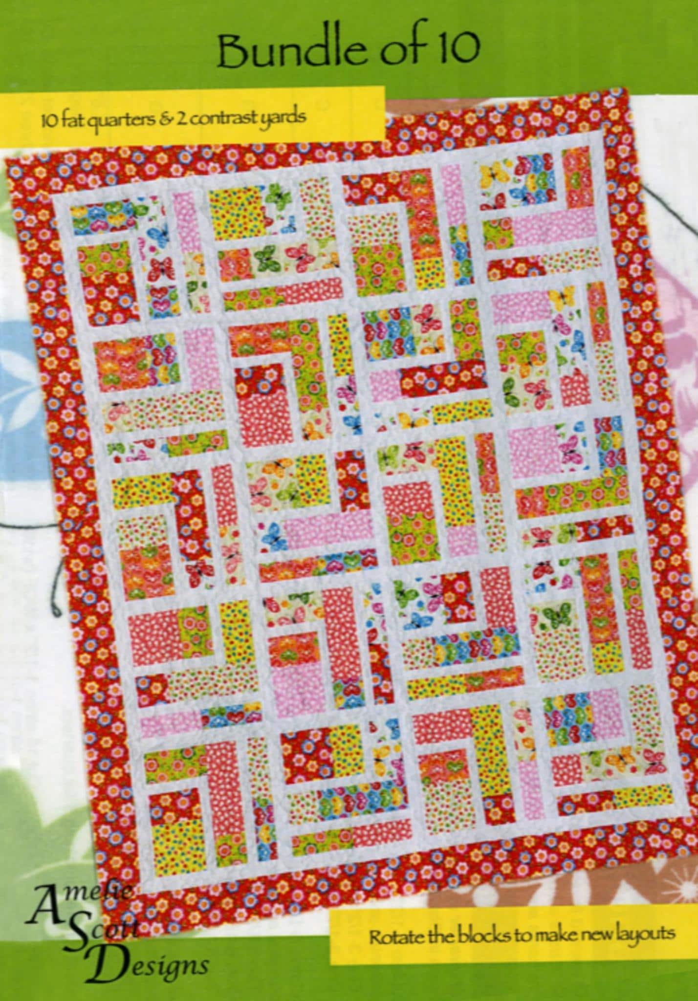 Bundle of 10 Quilt Pattern by Christine Conner for Amelie Scott Designs - fat quarter friendly, 64" x 77"