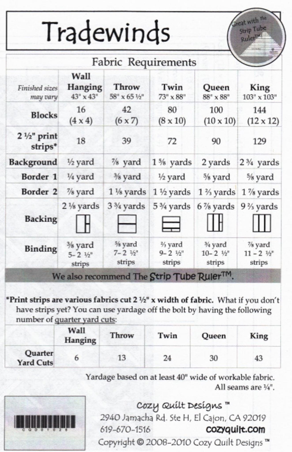 Tradewinds Quilt Pattern by Georgette Dell'Orco from Cozy Quilt Designs includes 5 sizes