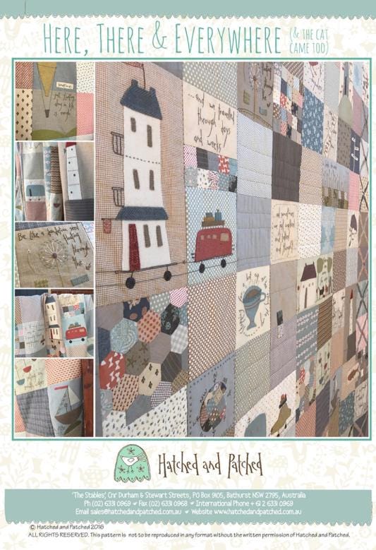 Here, There, Everywhere Quilt Pattern: Stitchery Applique (69" x 69")