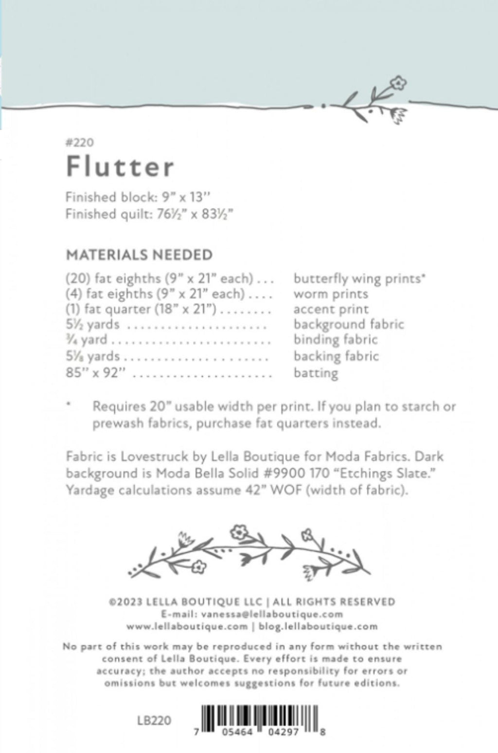 Flutter Quilt Pattern by Lella Boutique - approx 76.5" x 83.5" finished size