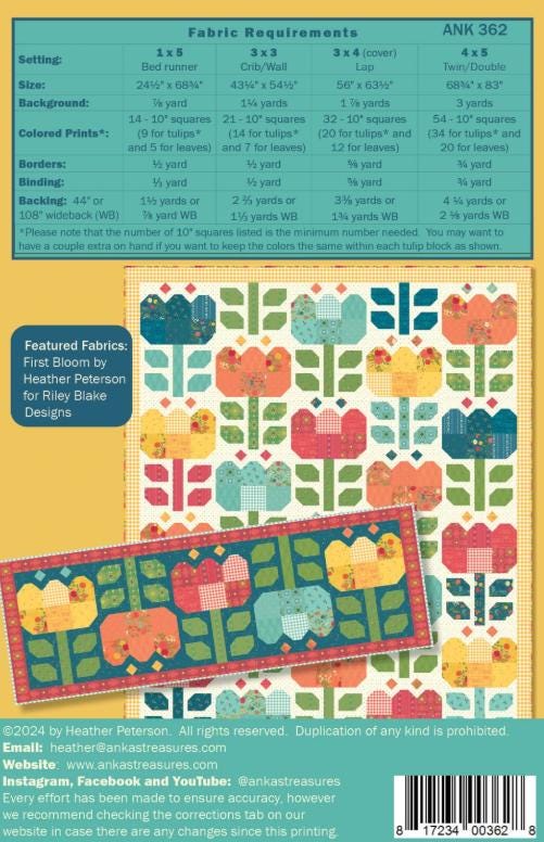 Tulip Festival Quilt Pattern by Heather Peterson - Layer Cake Friendly, 5 sizes included.