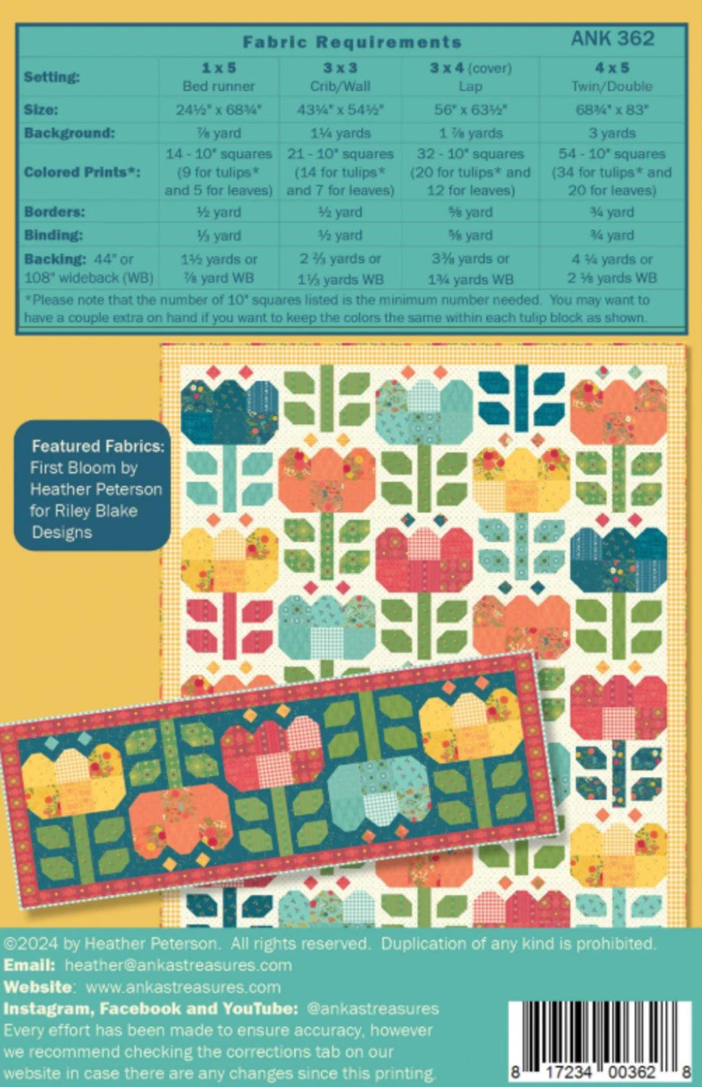 Tulip Festival Quilt Pattern by Heather Peterson - Layer Cake Friendly, 5 sizes included.