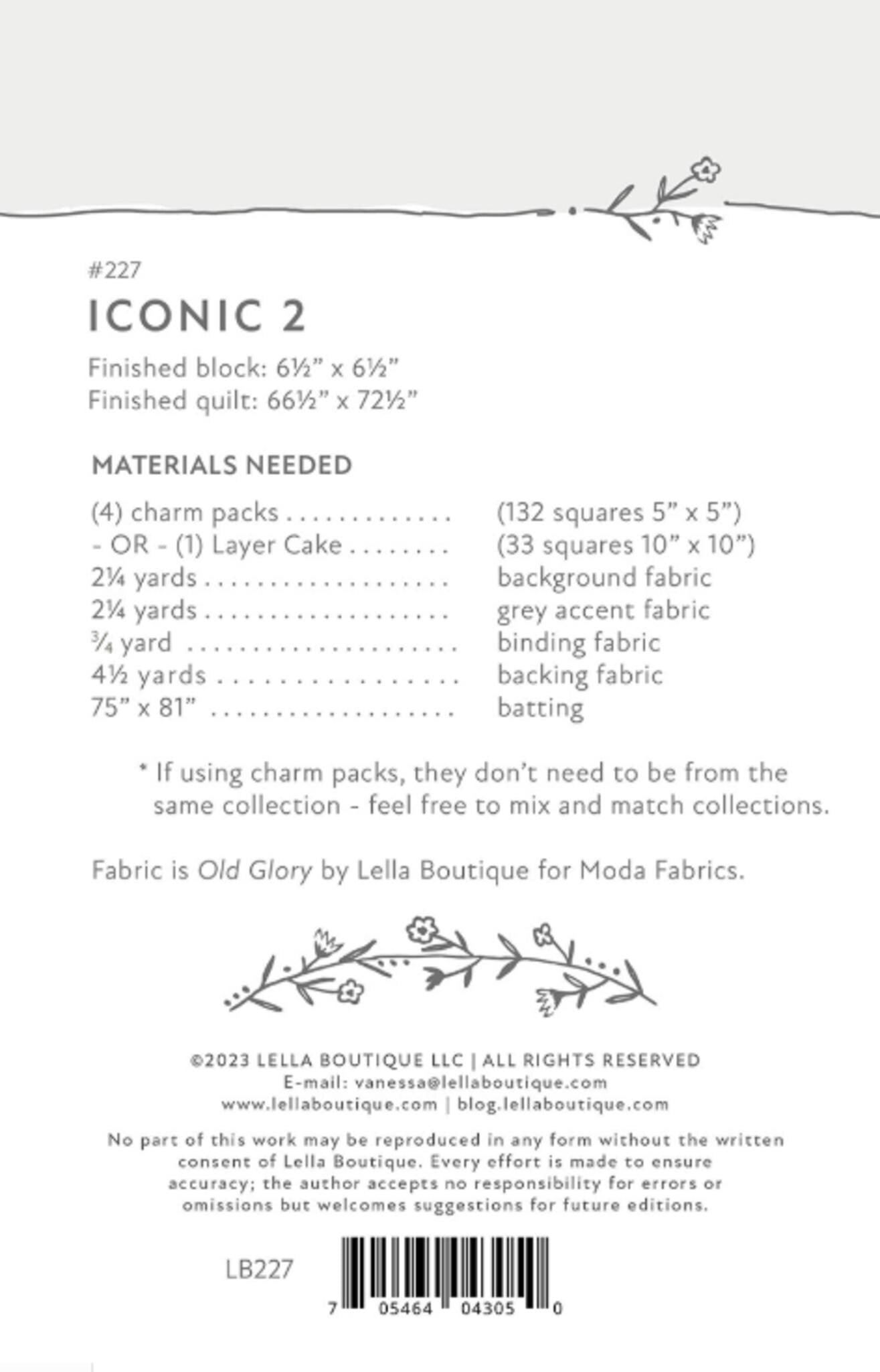 Iconic 2 Quilt Pattern by Lella Boutique - approx 66.5" x 72.5" finished size