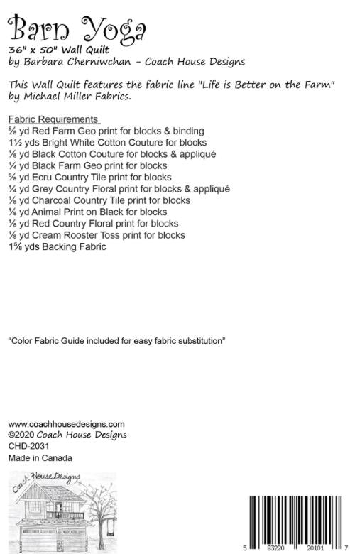 Barn Yoga designed by Barbara Cherniwchan - 36" x 50" Wall Quilt