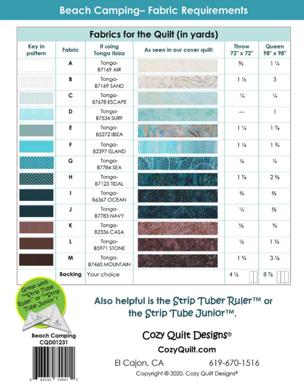 Beach Camping Quilt Pattern from Cozy Quilt Designs - Includes two sizes.